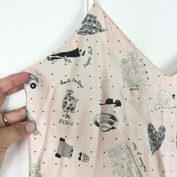 Vintage Silk Fairycore Coquette Girly Fashion Print Polka Dot Camisole Tank M - Picture 8 of 12